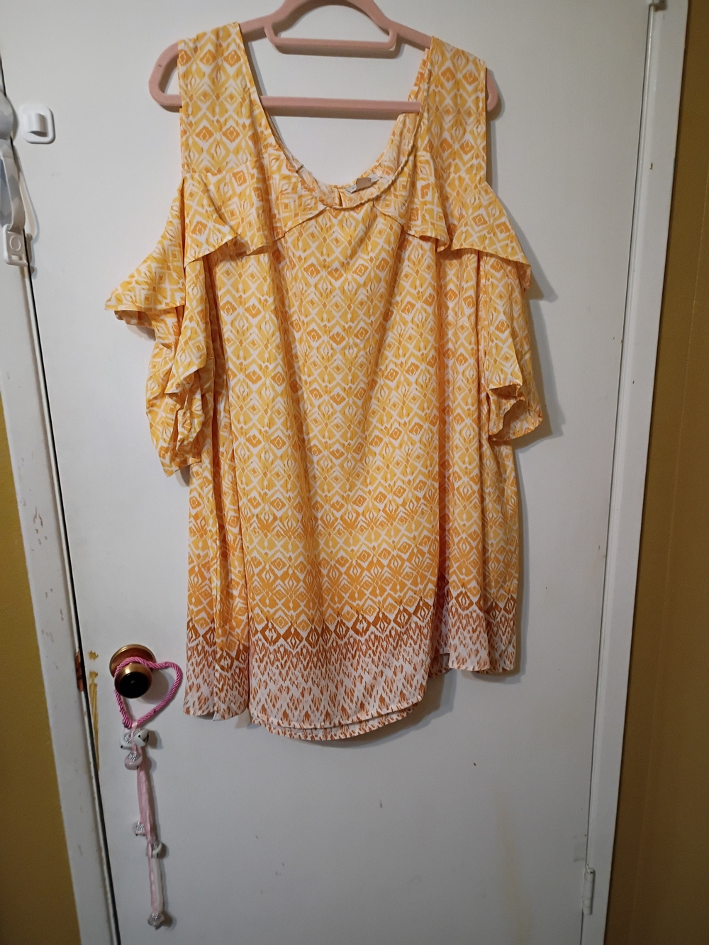 Avenue Yellow Printed Cold-Shoulder Tunic